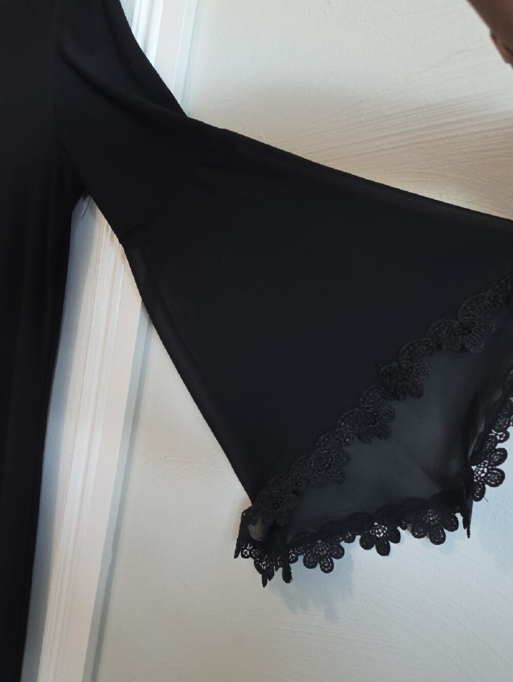 MSK Black V-Neck Bell Sleeve Dress with Lace Trim - Picture 2 of 5